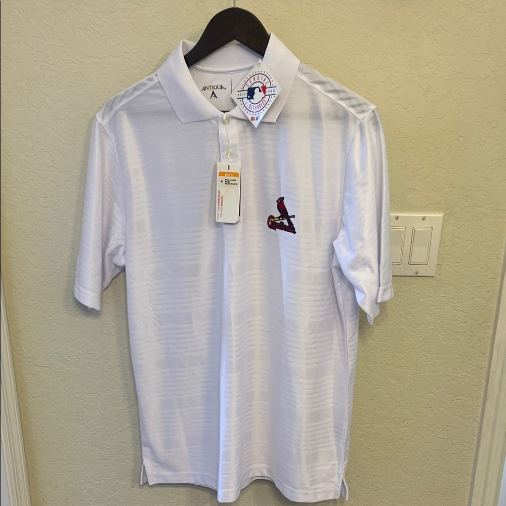 Antigua White Athletic Polo with St. Louis Cardinals Embroidered Logo